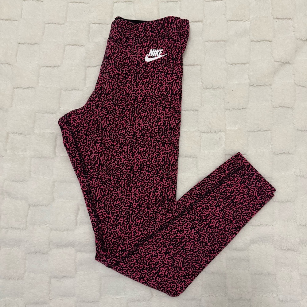 Nike Pink and Black Cheetah Print Leg-A-See Athletic Leggings Mid Rise, Medium